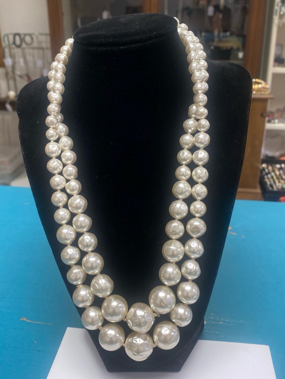 Vintage statement White Pearl Double-Strand Necklace